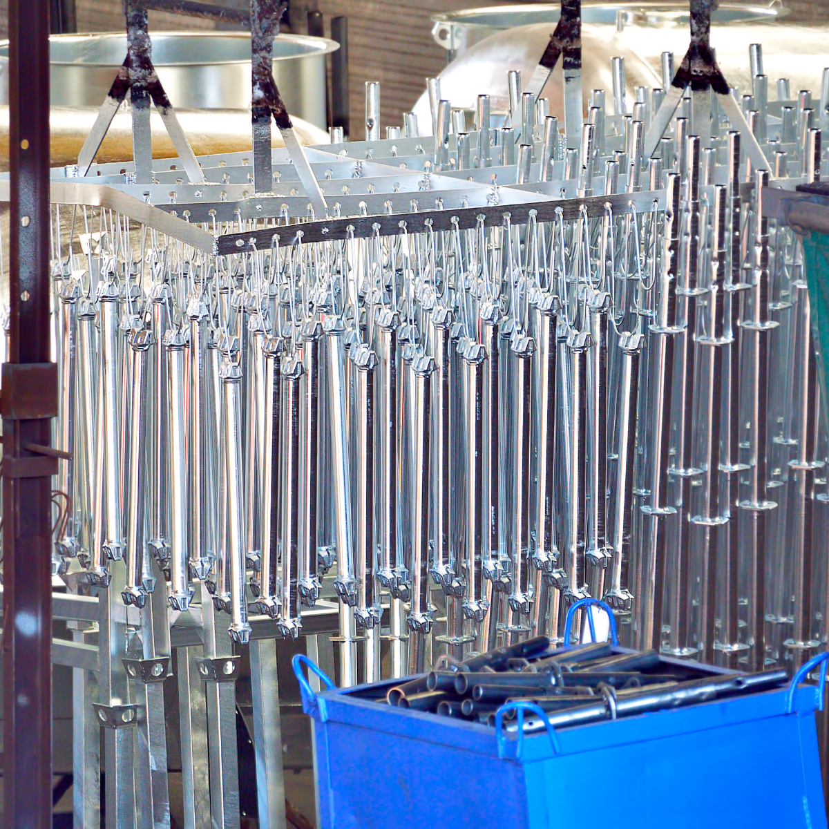 Galvanized metal parts waiting for zinc coating